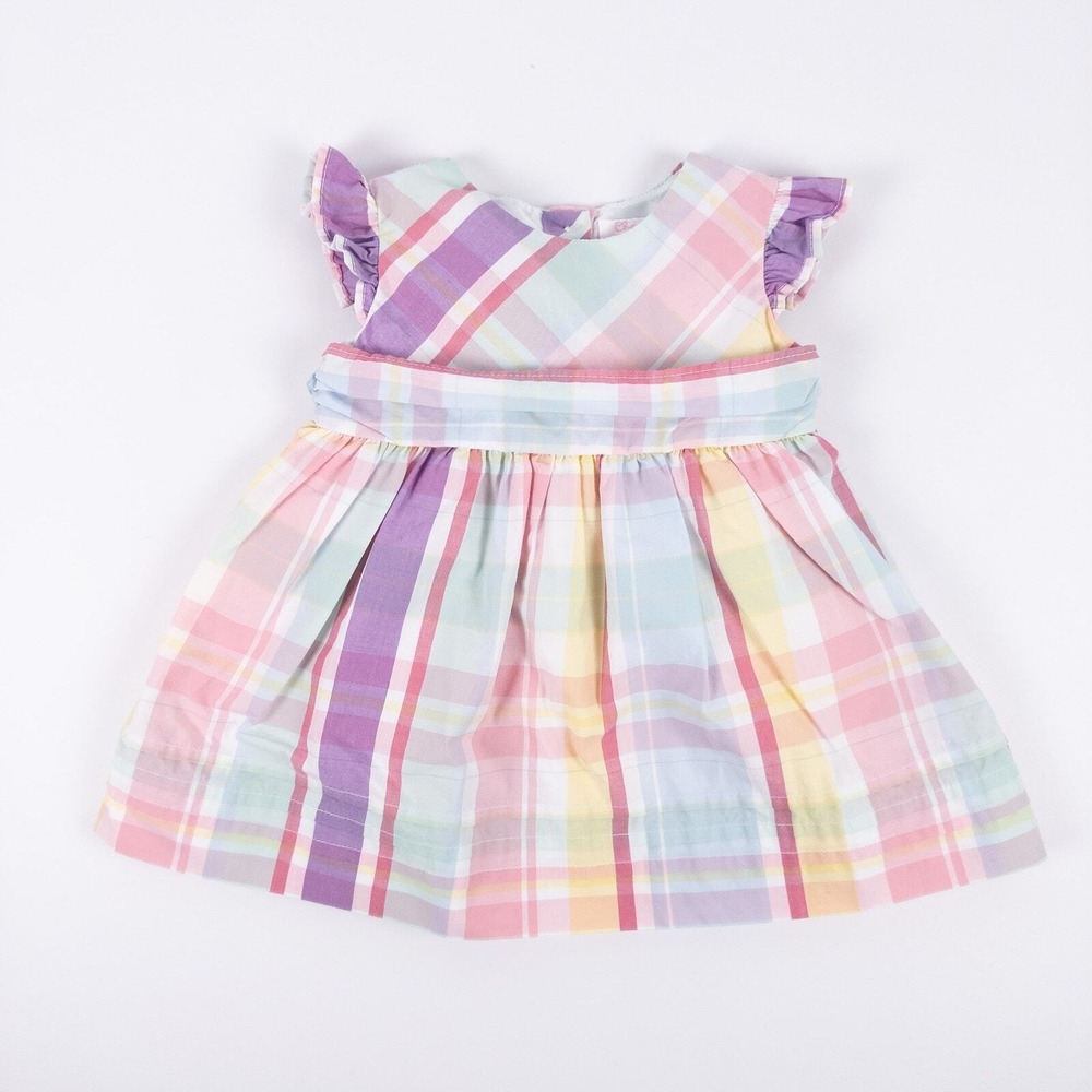 Chaps Plaid Dress Baby 3M Multicolor Pastel Ruffle Bow Special Occasion‎ Party